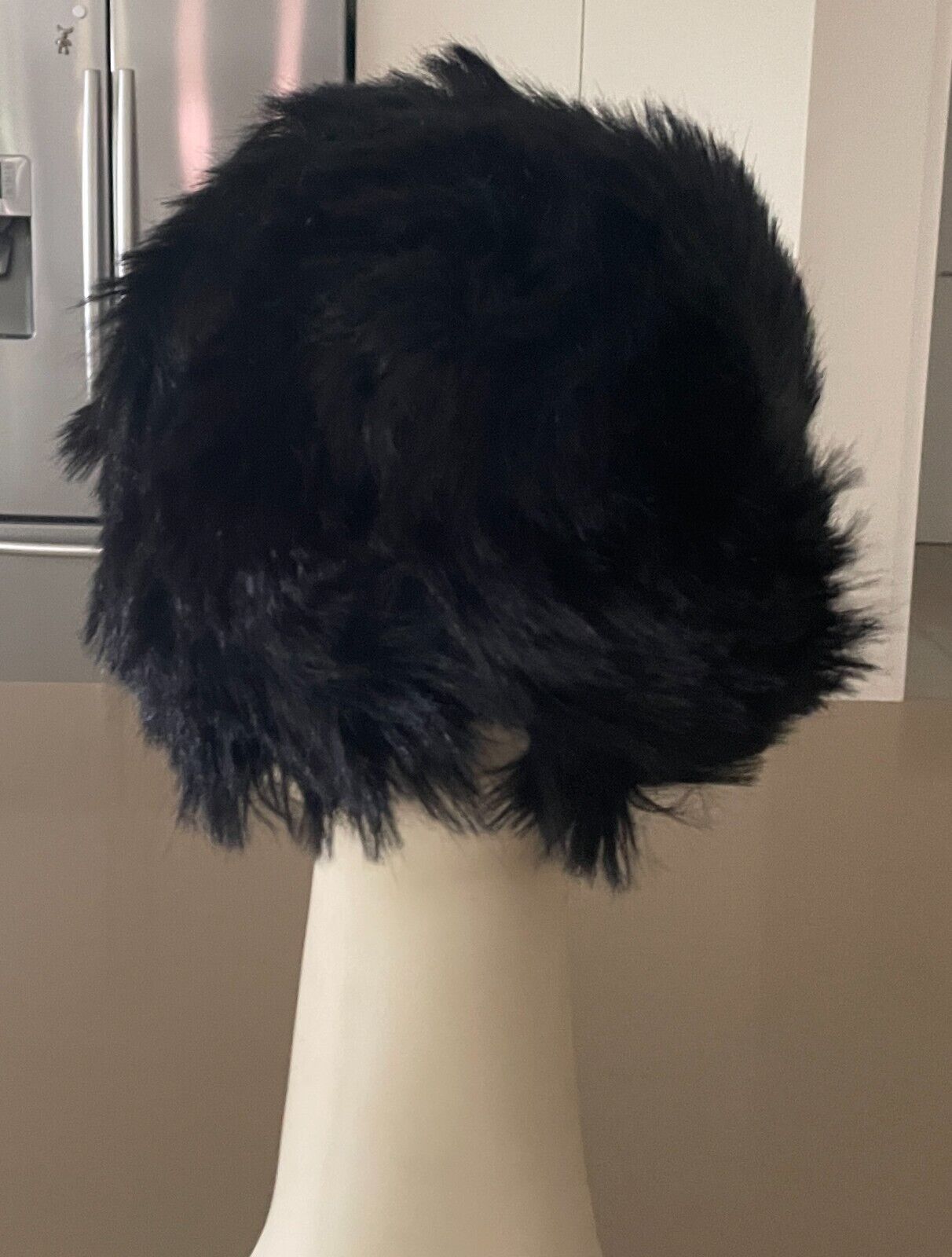 Vintage JACOLL ENGLAND Hat Black Faux Fur Pillbox Style  One Size