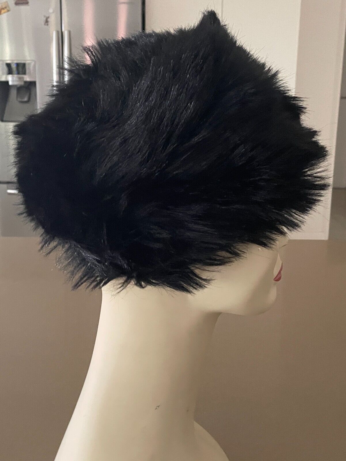Vintage JACOLL ENGLAND Hat Black Faux Fur Pillbox Style  One Size