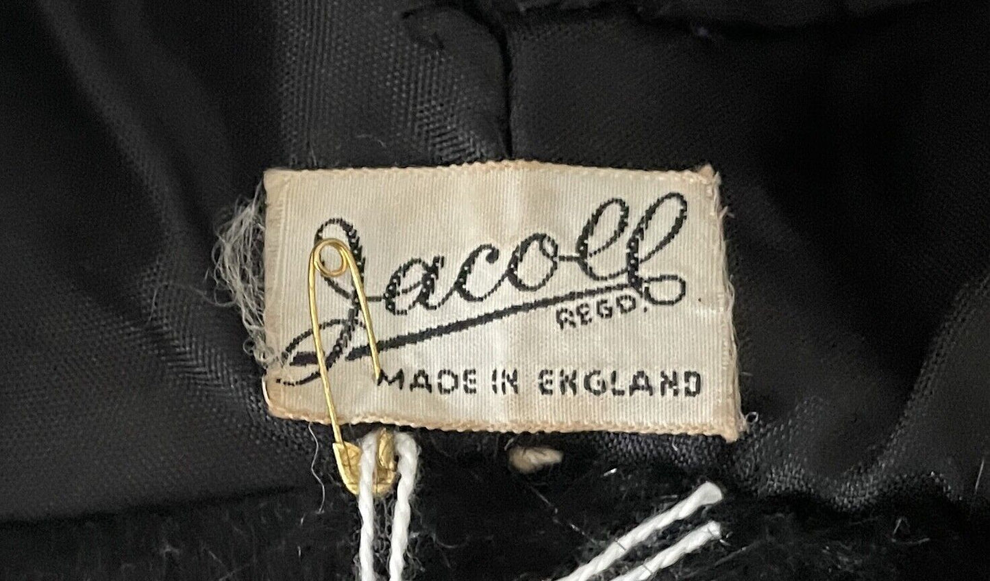 Vintage JACOLL ENGLAND Hat Black Faux Fur Pillbox Style  One Size