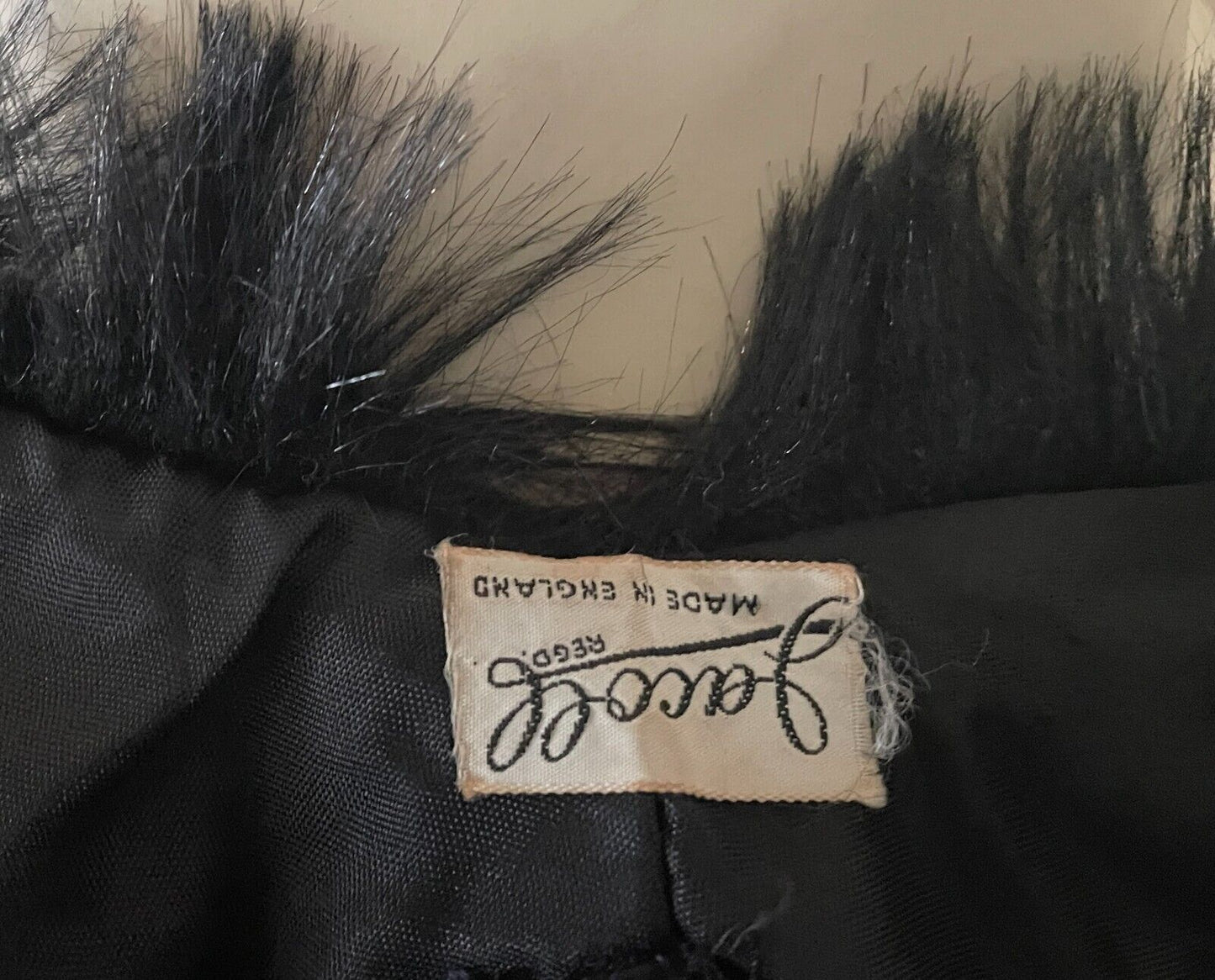 Vintage JACOLL ENGLAND Hat Black Faux Fur Pillbox Style  One Size