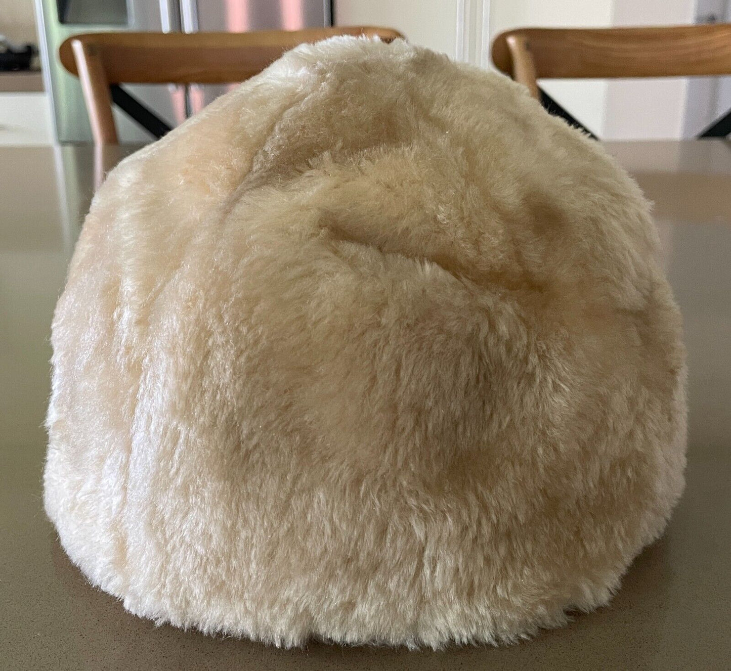 Vintage Pillbox Style Hat Retro Vibe Beige Faux Fur Size 52cm