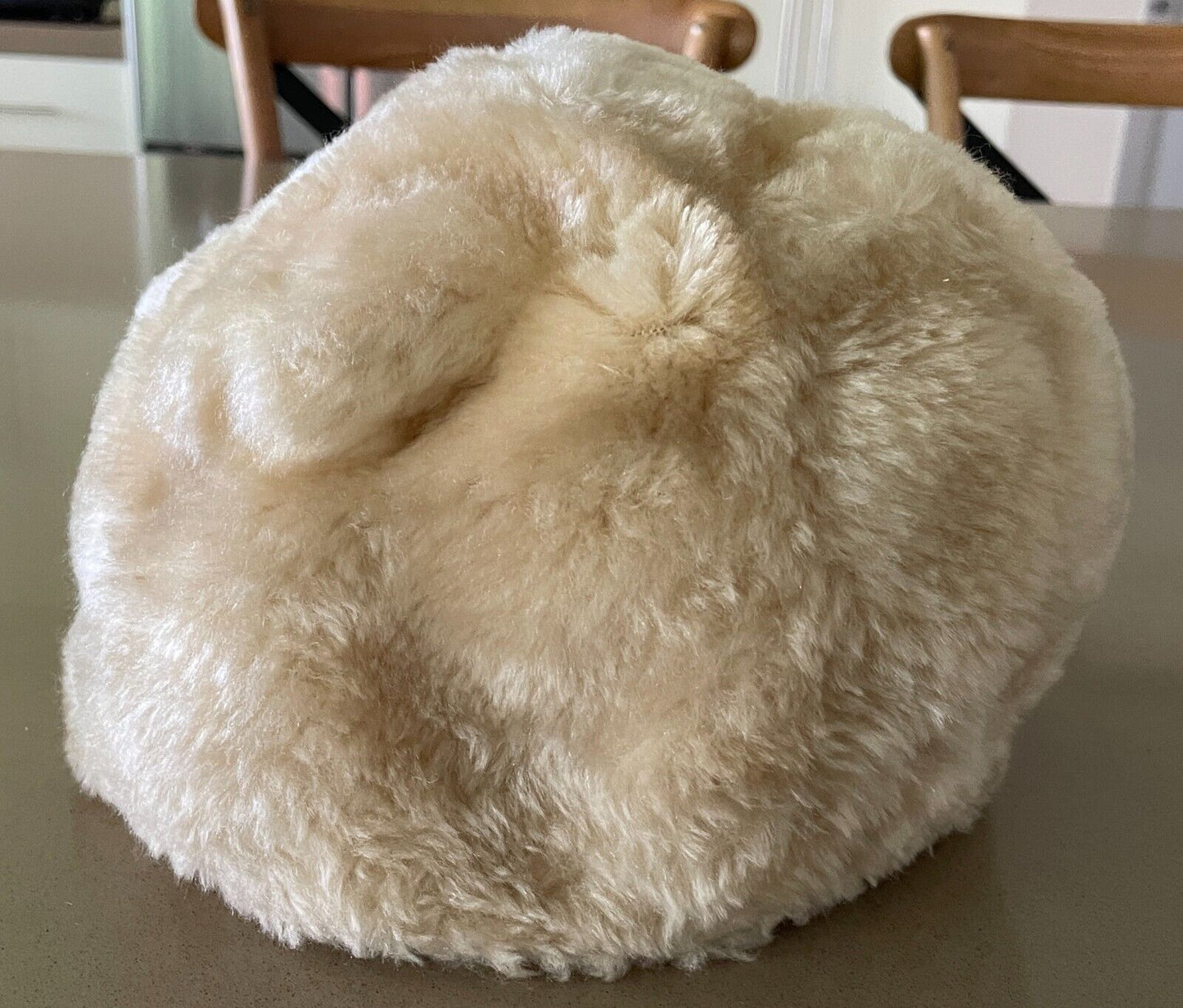 Vintage Pillbox Style Hat Retro Vibe Beige Faux Fur Size 52cm