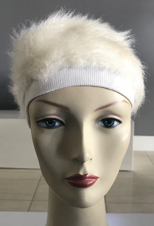 Vintage French Style BERET Cream Faux Fur Warm Winter Cap Hat Ladies Size 56cm