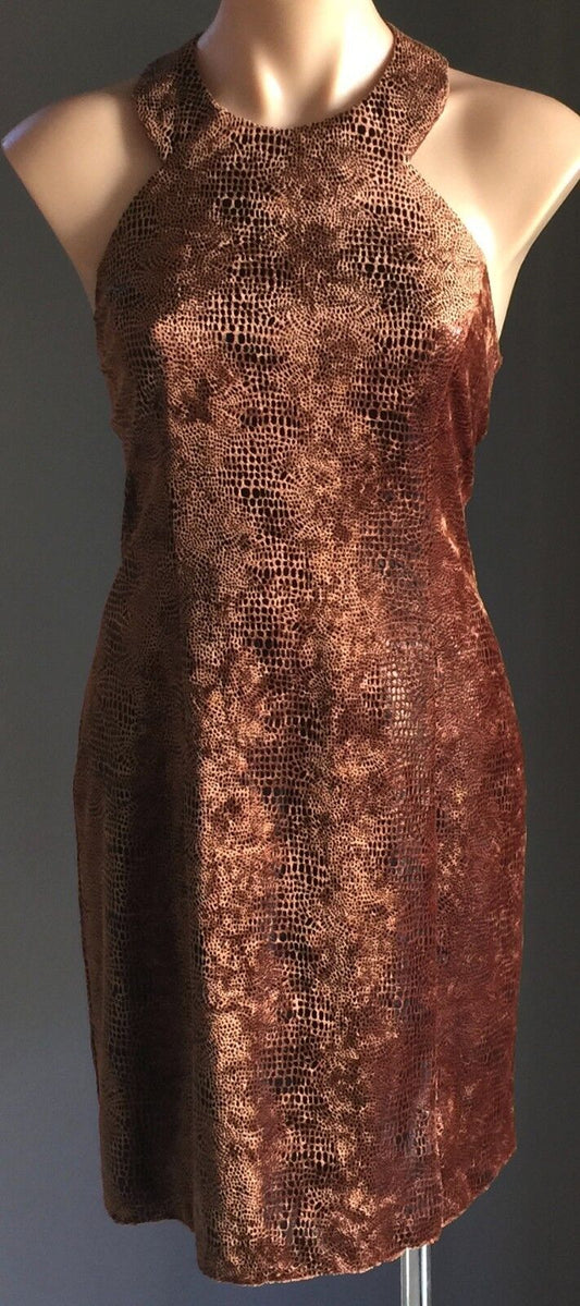 PURPLE PATCH BY MR K 1970's Dress Bronze Black Animal Print Velour Size 10 NEW