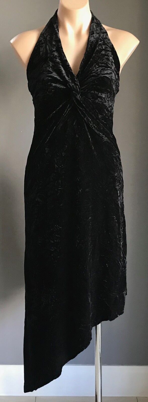 PURPLE PATCH BY MR K Halter Neck Dress Black Stretch Crinkle Velvet Size 10 NEW