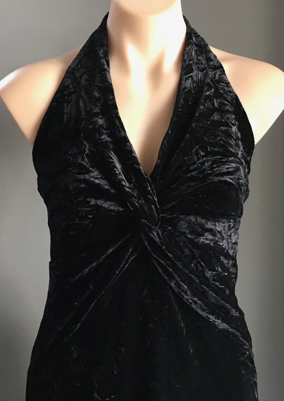 PURPLE PATCH BY MR K Halter Neck Dress Black Stretch Crinkle Velvet Size 10 NEW