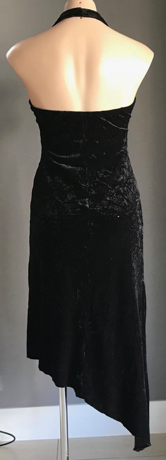 PURPLE PATCH BY MR K Halter Neck Dress Black Stretch Crinkle Velvet Size 10 NEW
