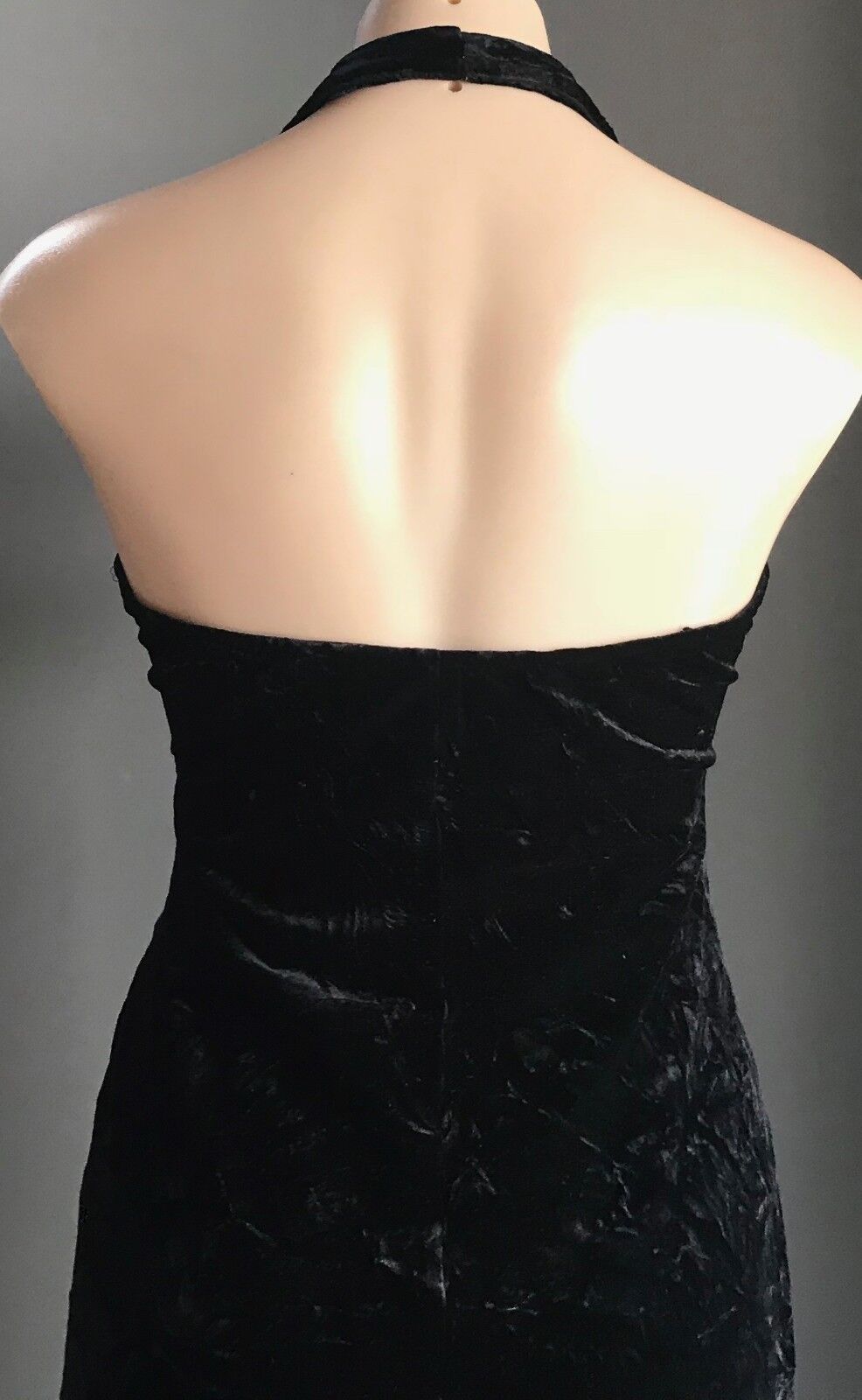 PURPLE PATCH BY MR K Halter Neck Dress Black Stretch Crinkle Velvet Size 10 NEW