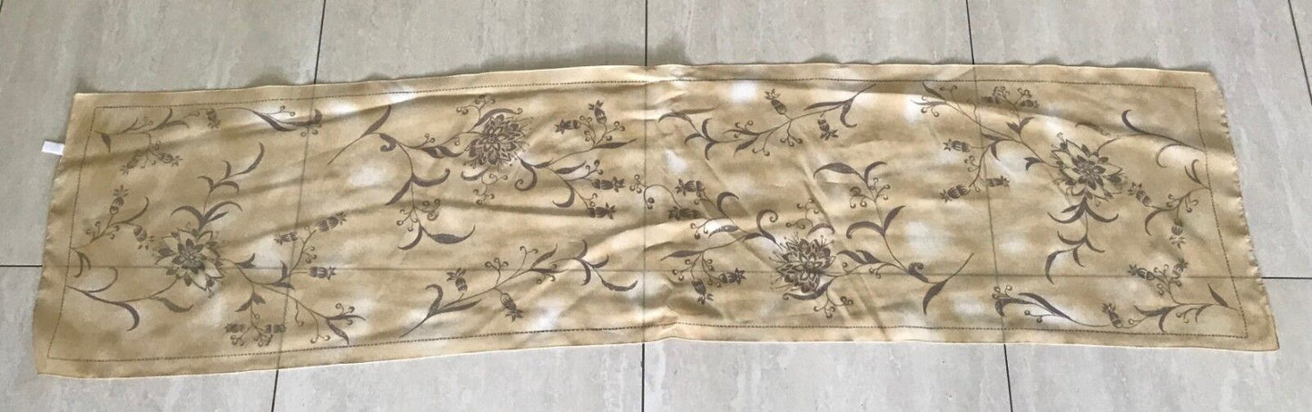 Vintage Semi Sheer Scarf Sandy Yellow Gold Taupe Floral Print Neck Wrap Shawl
