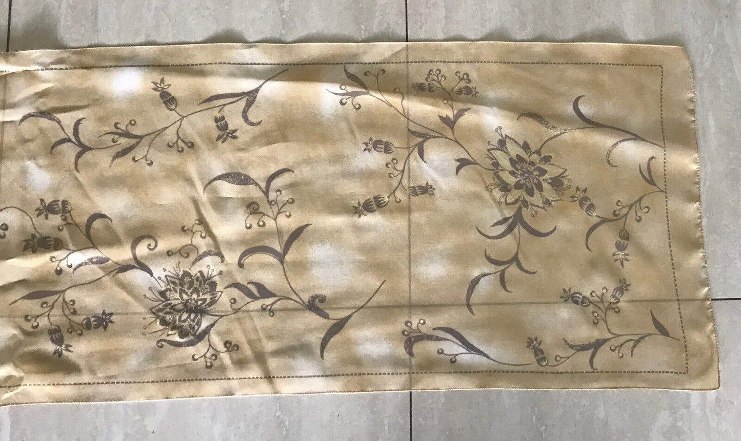 Vintage Semi Sheer Scarf Sandy Yellow Gold Taupe Floral Print Neck Wrap Shawl