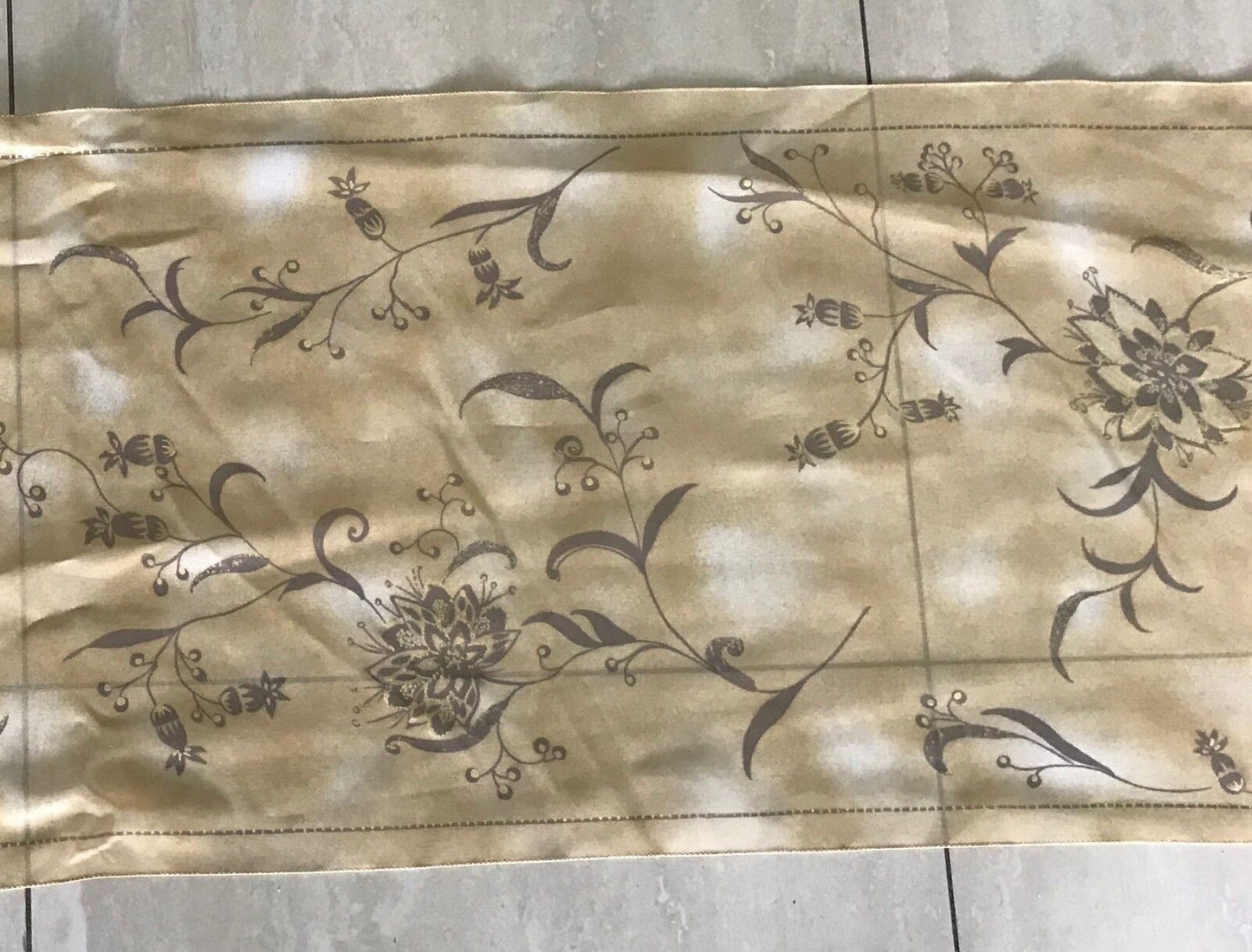 Vintage Semi Sheer Scarf Sandy Yellow Gold Taupe Floral Print Neck Wrap Shawl