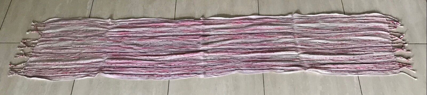 Fringed Neck SCARF Wrap Pastel Beige Silver Thread Ivory Pink Blue Stripe Shawl