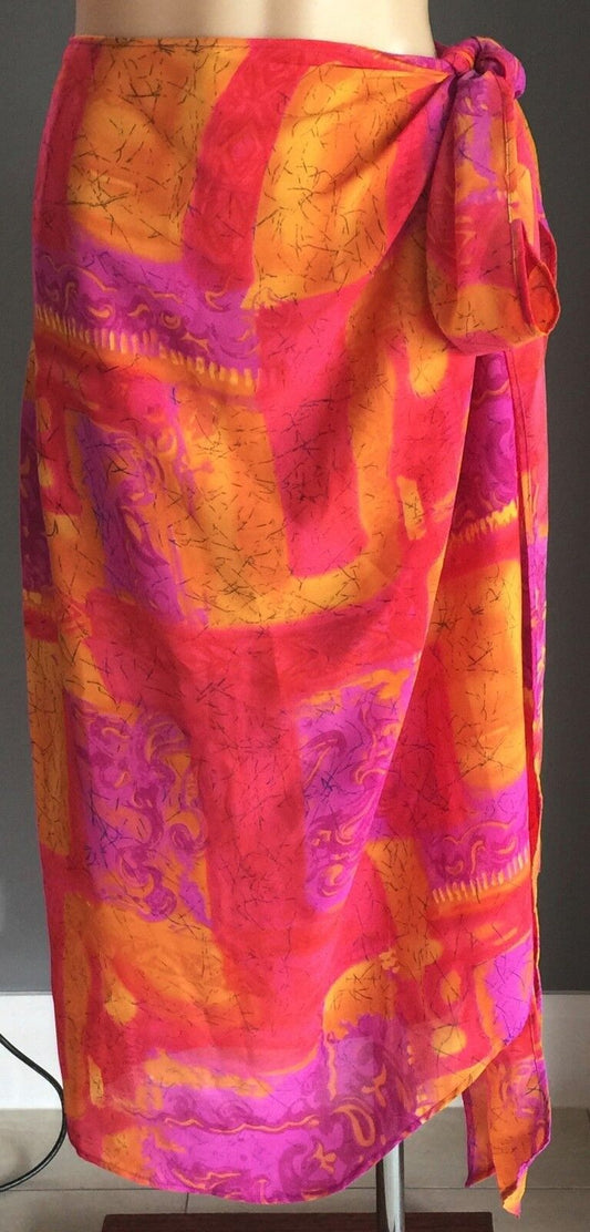 SARONG Handmade Bright Print Side Tie Skirt Semi Sheer Ladies Size 12 - 16 NEW