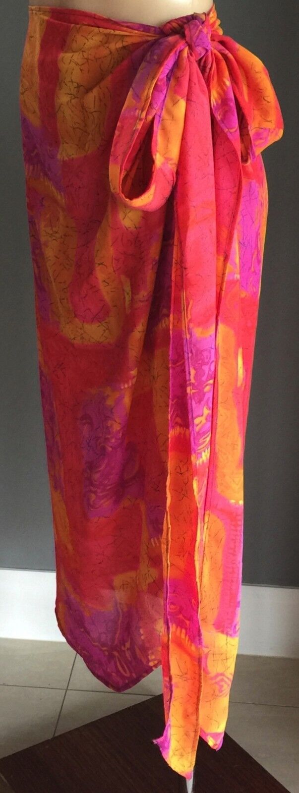 SARONG Handmade Bright Print Side Tie Skirt Semi Sheer Ladies Size 12 - 16 NEW