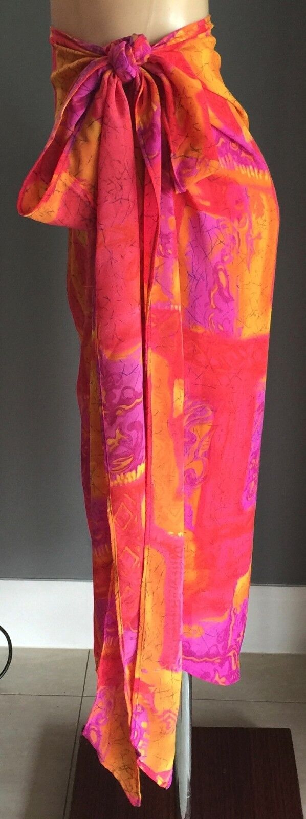 SARONG Handmade Bright Print Side Tie Skirt Semi Sheer Ladies Size 12 - 16 NEW