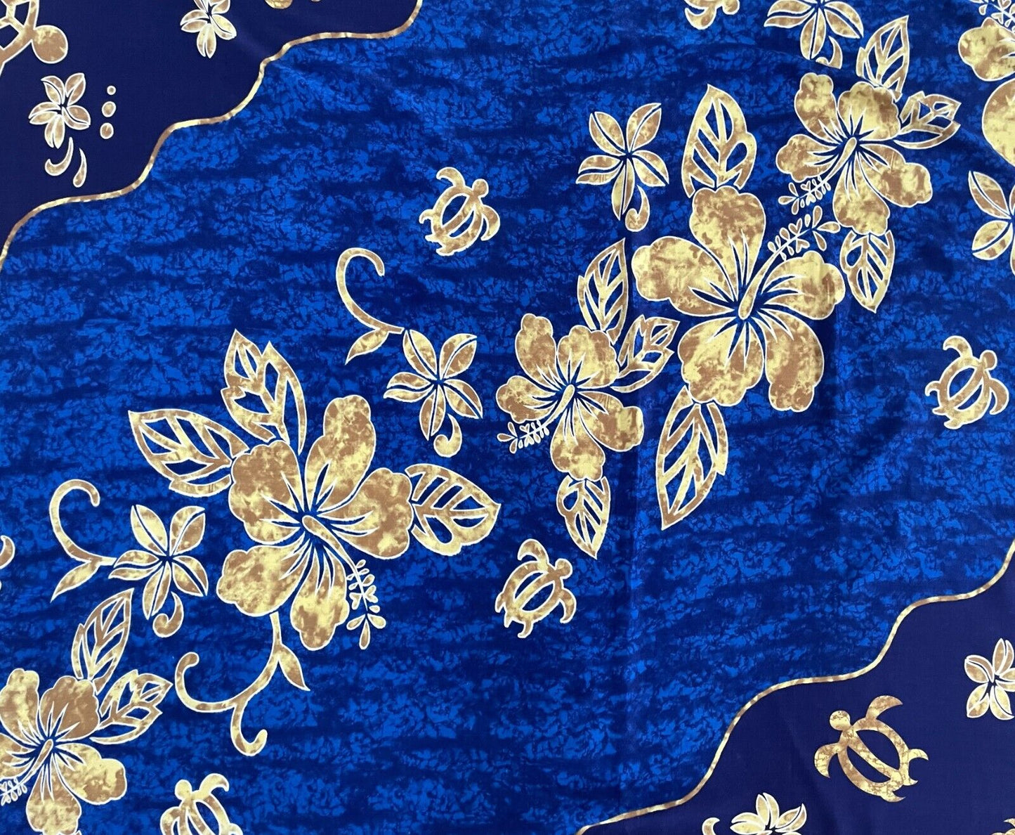 ALOHA Sarong Souvenir Hawaii Batik Blue Yellow Brown Turtle Hibiscus 8 - 12 NEW