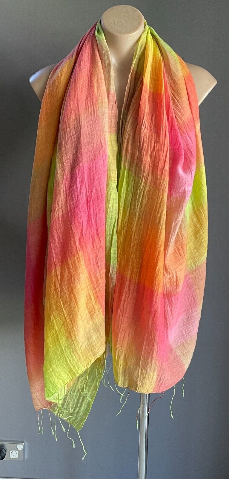 SARONG Tie Dye Neck Scarf Fringed Lightweight Wrap Shawl Lime Pink Orange