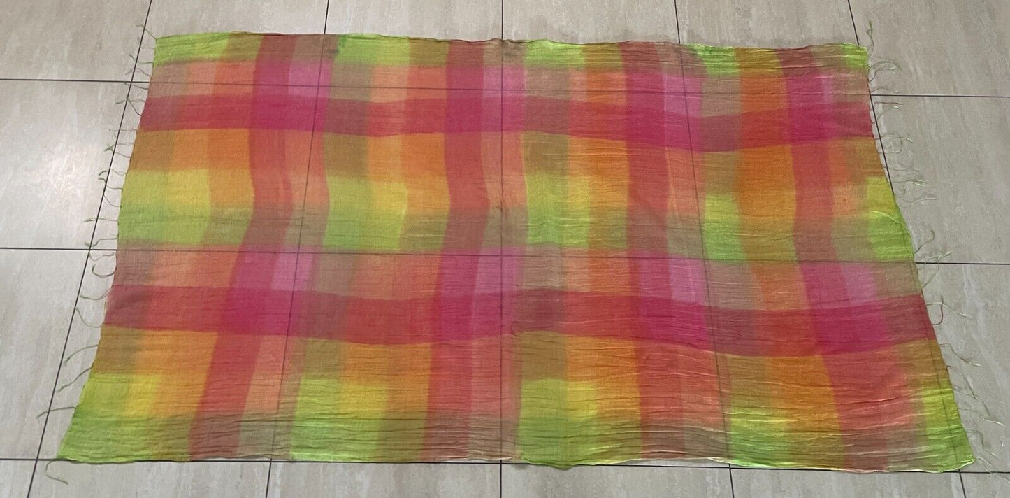 SARONG Tie Dye Neck Scarf Fringed Lightweight Wrap Shawl Lime Pink Orange