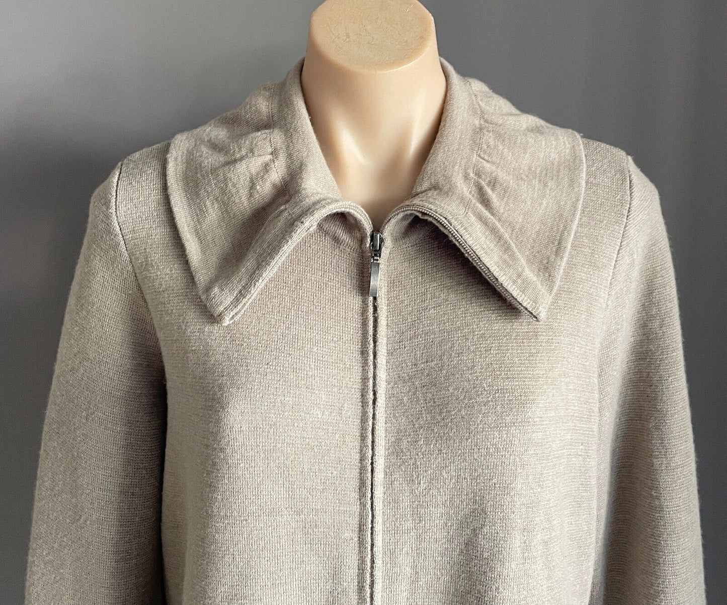 BLUE ILLUSION Coatigan Light Taupe Size XL Long Sleeve Ruffle Collar Zip Front
