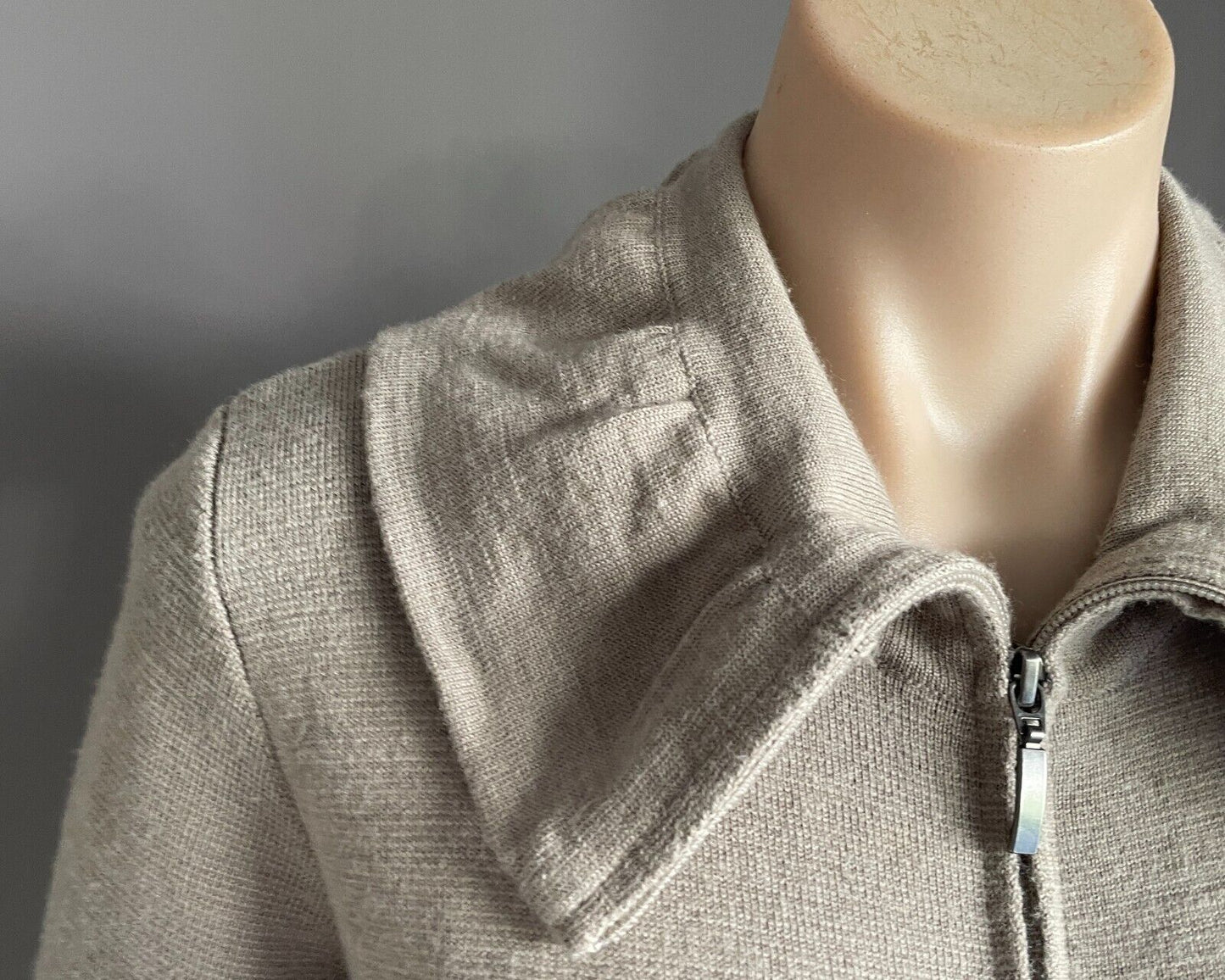 BLUE ILLUSION Coatigan Light Taupe Size XL Long Sleeve Ruffle Collar Zip Front
