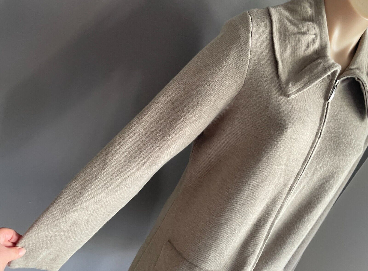 BLUE ILLUSION Coatigan Light Taupe Size XL Long Sleeve Ruffle Collar Zip Front