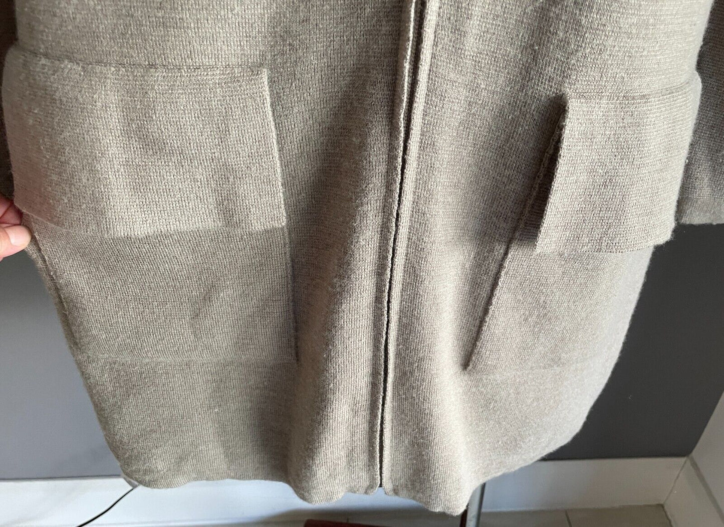 BLUE ILLUSION Coatigan Light Taupe Size XL Long Sleeve Ruffle Collar Zip Front