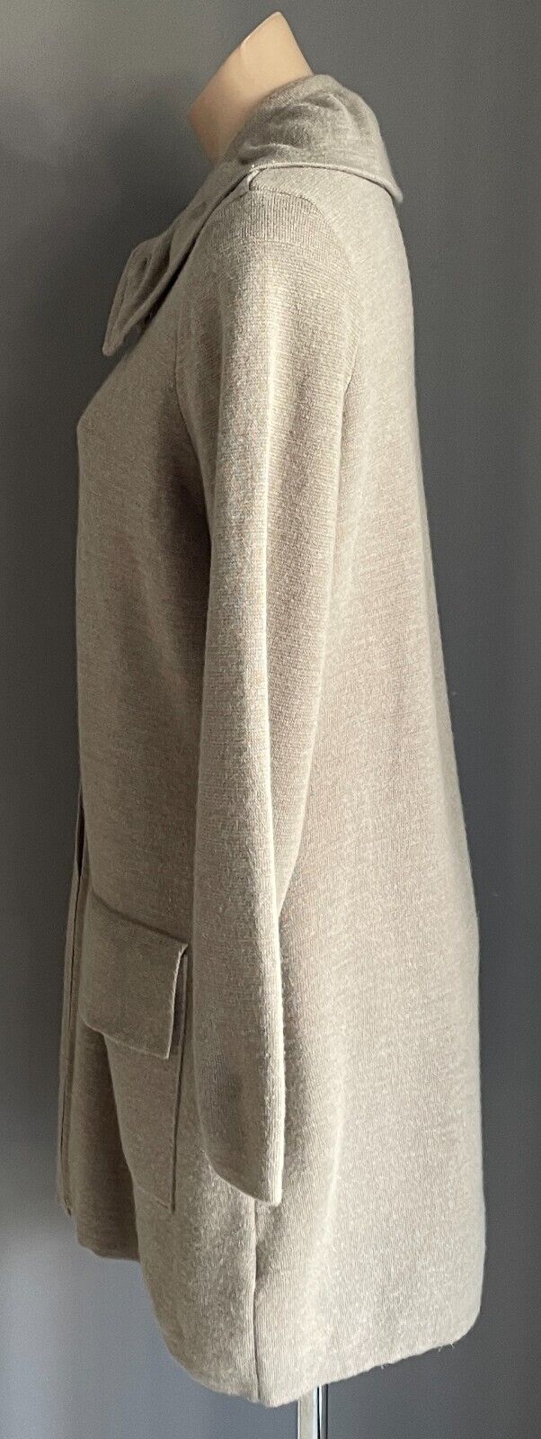 BLUE ILLUSION Coatigan Light Taupe Size XL Long Sleeve Ruffle Collar Zip Front