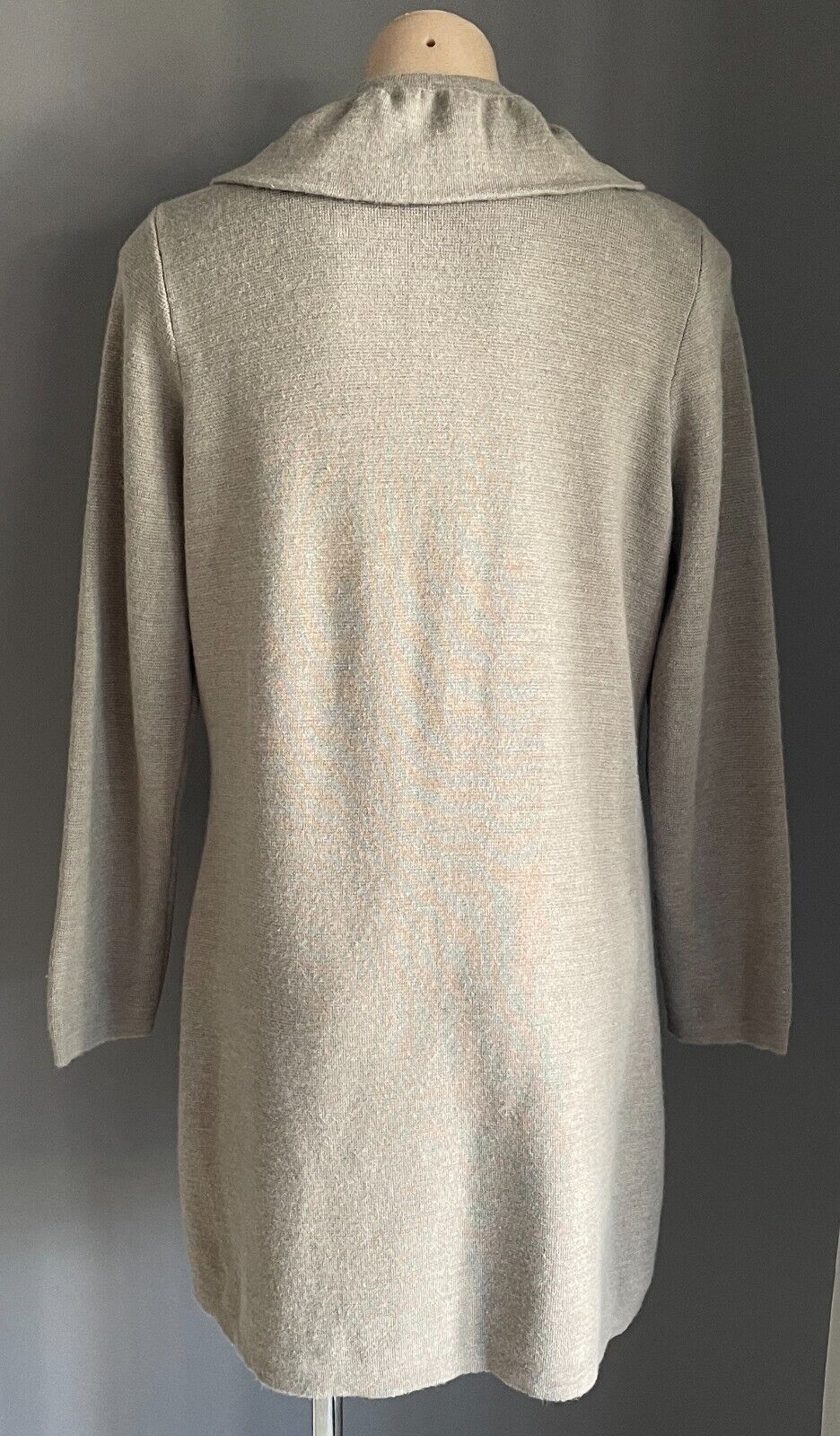 BLUE ILLUSION Coatigan Light Taupe Size XL Long Sleeve Ruffle Collar Zip Front