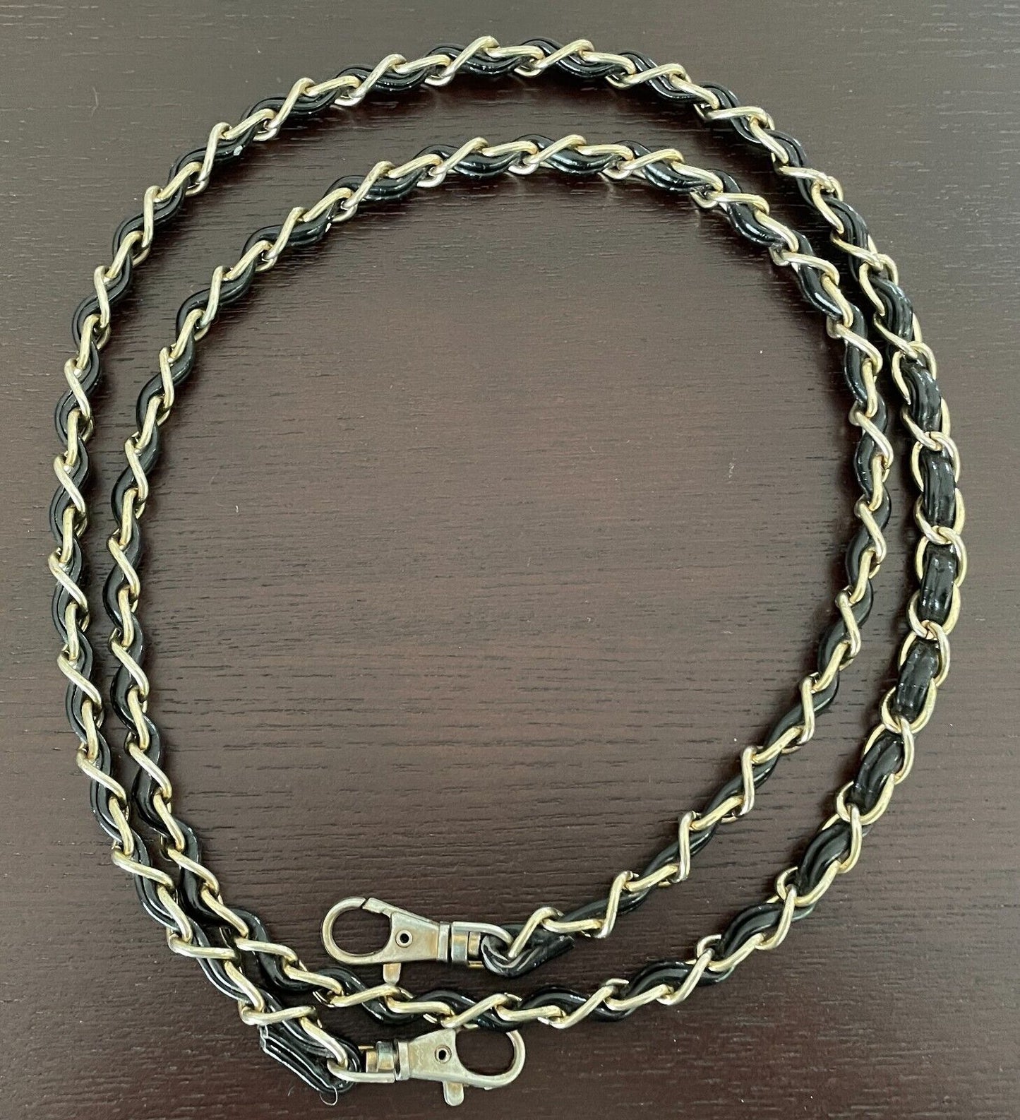 Replacement Shoulder Strap Black PU Entwined With Gold Tone Chain 121cm Long