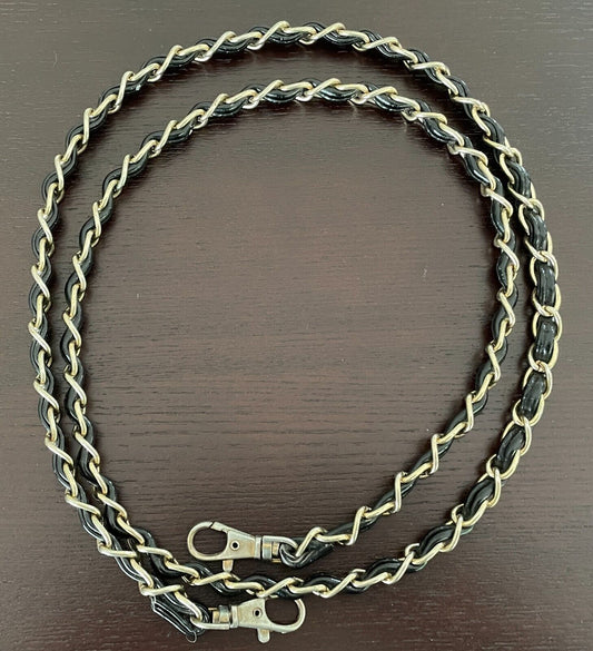 Replacement Shoulder Strap Black PU Entwined With Gold Tone Chain 121cm Long