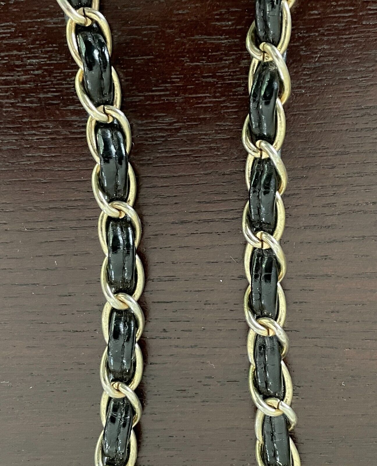 Replacement Shoulder Strap Black PU Entwined With Gold Tone Chain 121cm Long