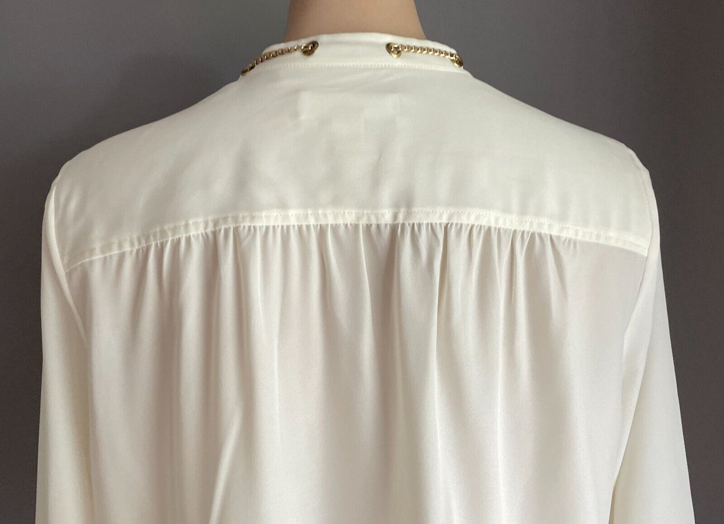 MICHAEL KORS Off White Blouse Gold Chain Neck Button Front Top Sz XL 12 14 NEW