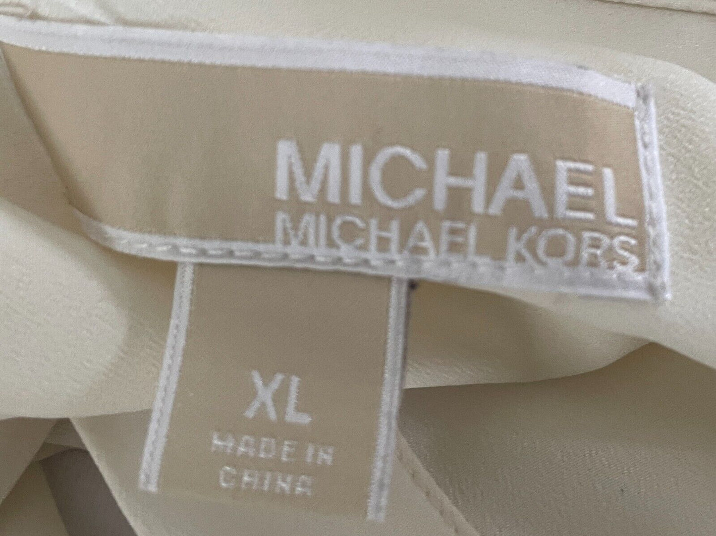 MICHAEL KORS Off White Blouse Gold Chain Neck Button Front Top Sz XL 12 14 NEW