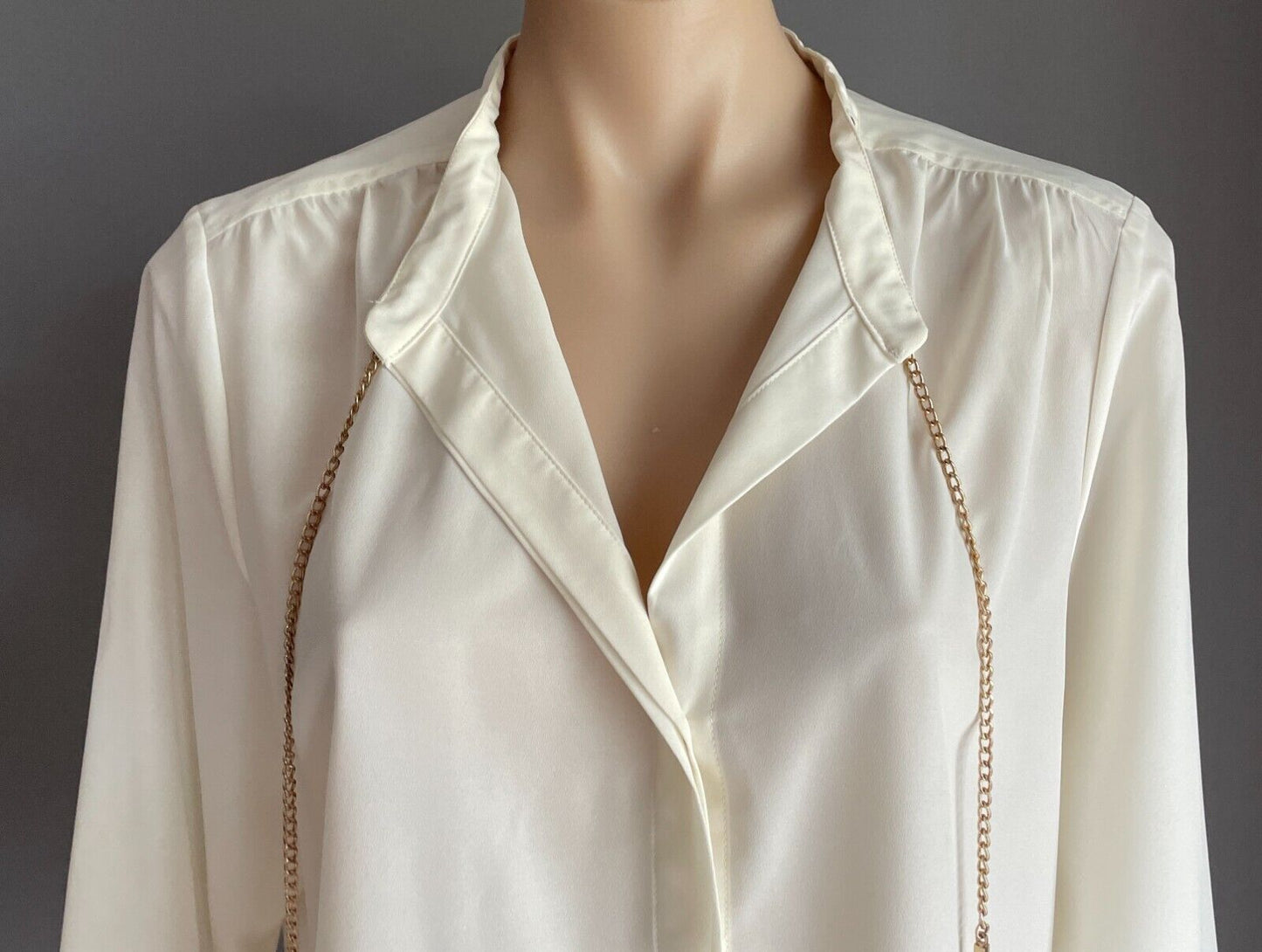 MICHAEL KORS Off White Blouse Gold Chain Neck Button Front Top Sz XL 12 14 NEW