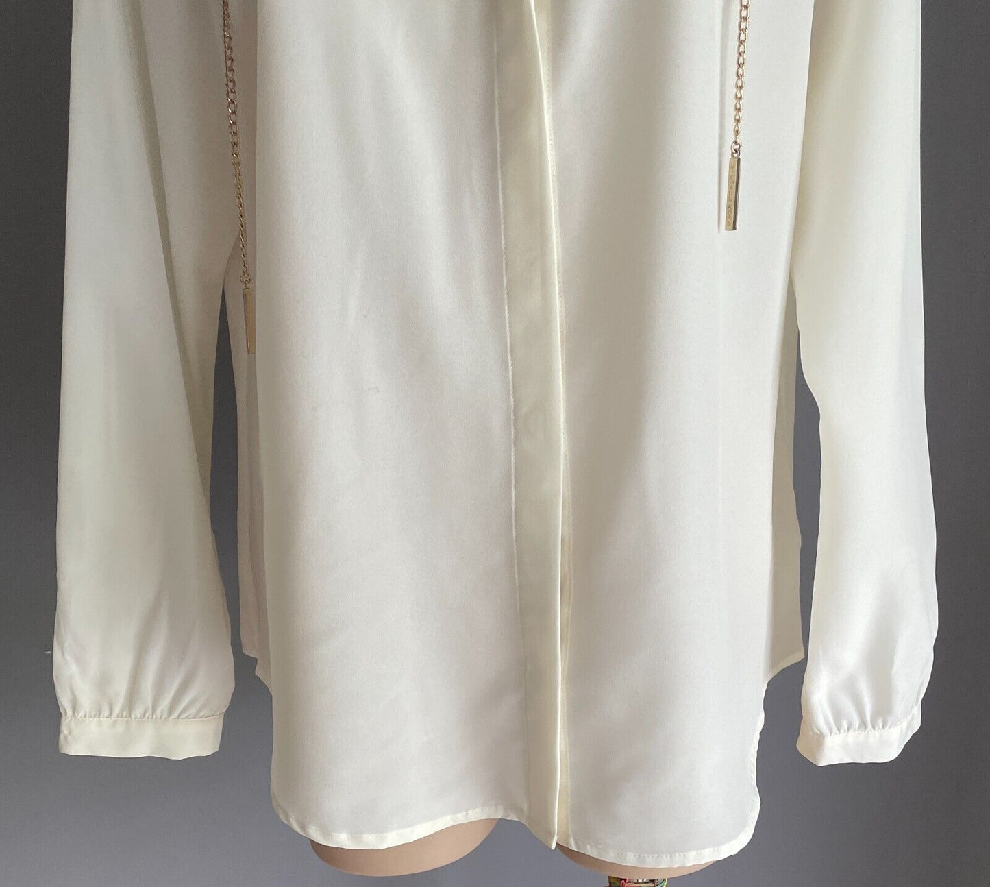 MICHAEL KORS Off White Blouse Gold Chain Neck Button Front Top Sz XL 12 14 NEW