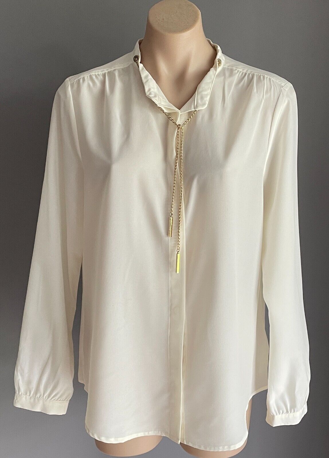MICHAEL KORS Off White Blouse Gold Chain Neck Button Front Top Sz XL 12 14 NEW