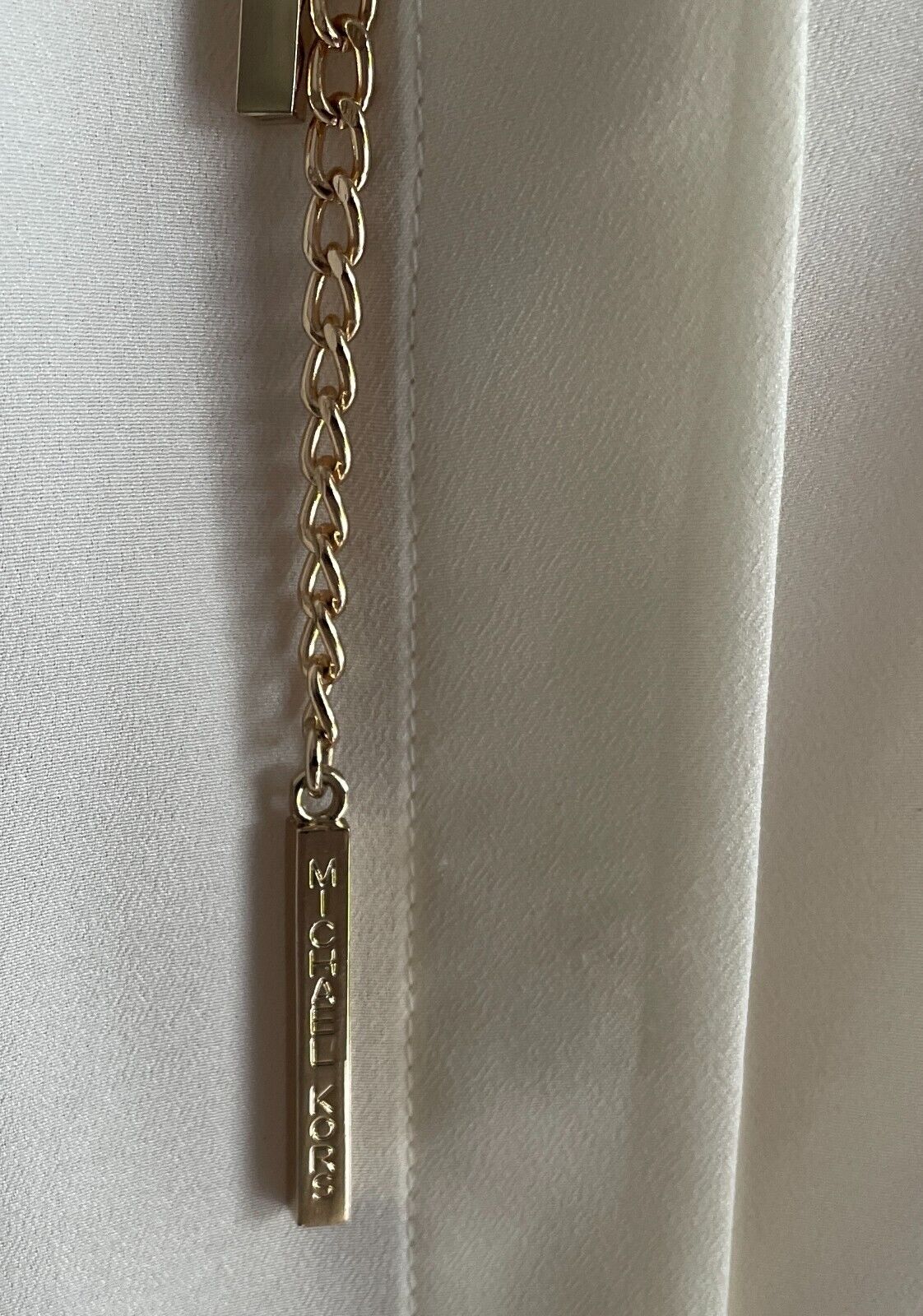 MICHAEL KORS Off White Blouse Gold Chain Neck Button Front Top Sz XL 12 14 NEW