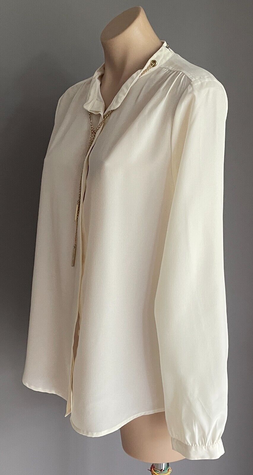 MICHAEL KORS Off White Blouse Gold Chain Neck Button Front Top Sz XL 12 14 NEW