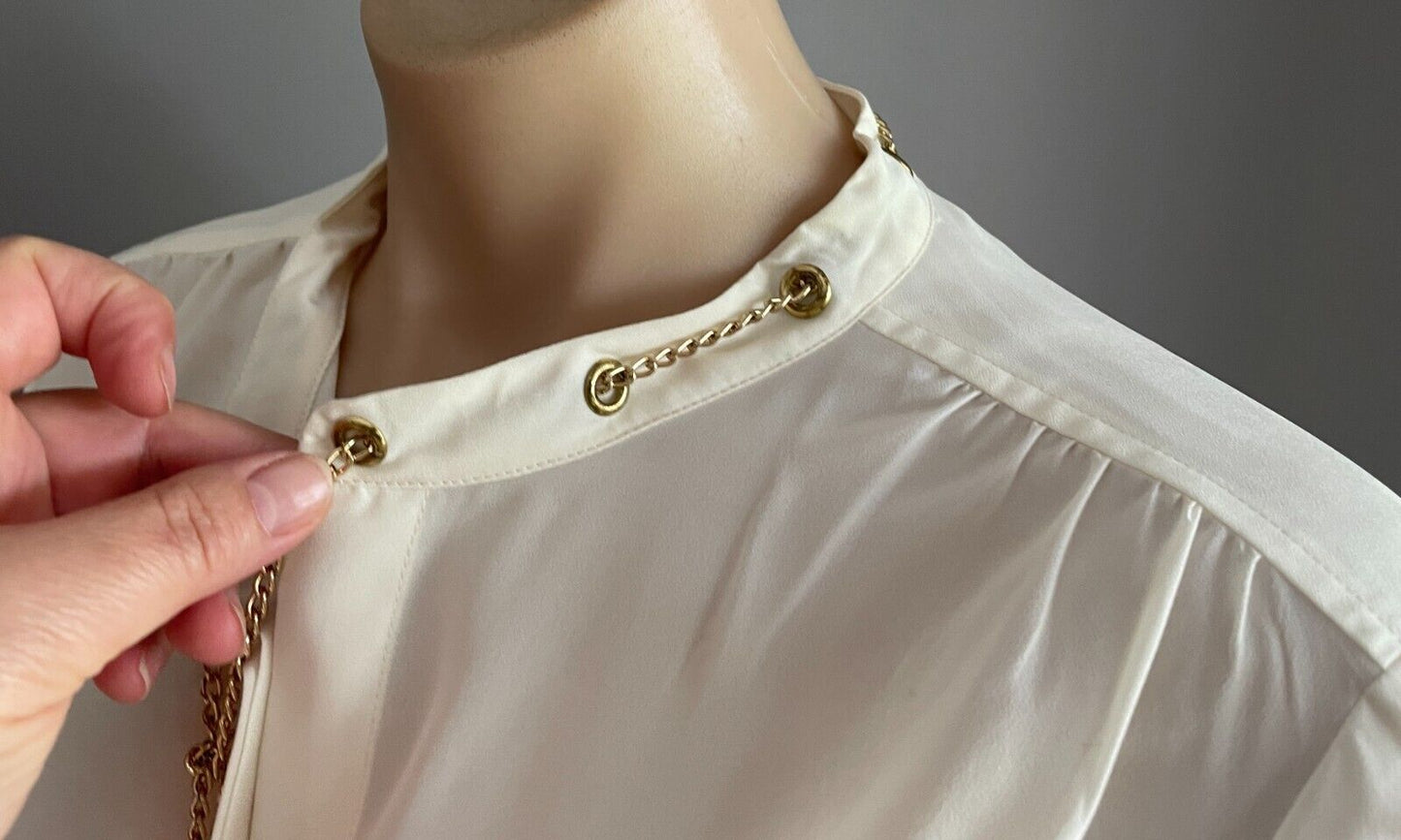 MICHAEL KORS Off White Blouse Gold Chain Neck Button Front Top Sz XL 12 14 NEW