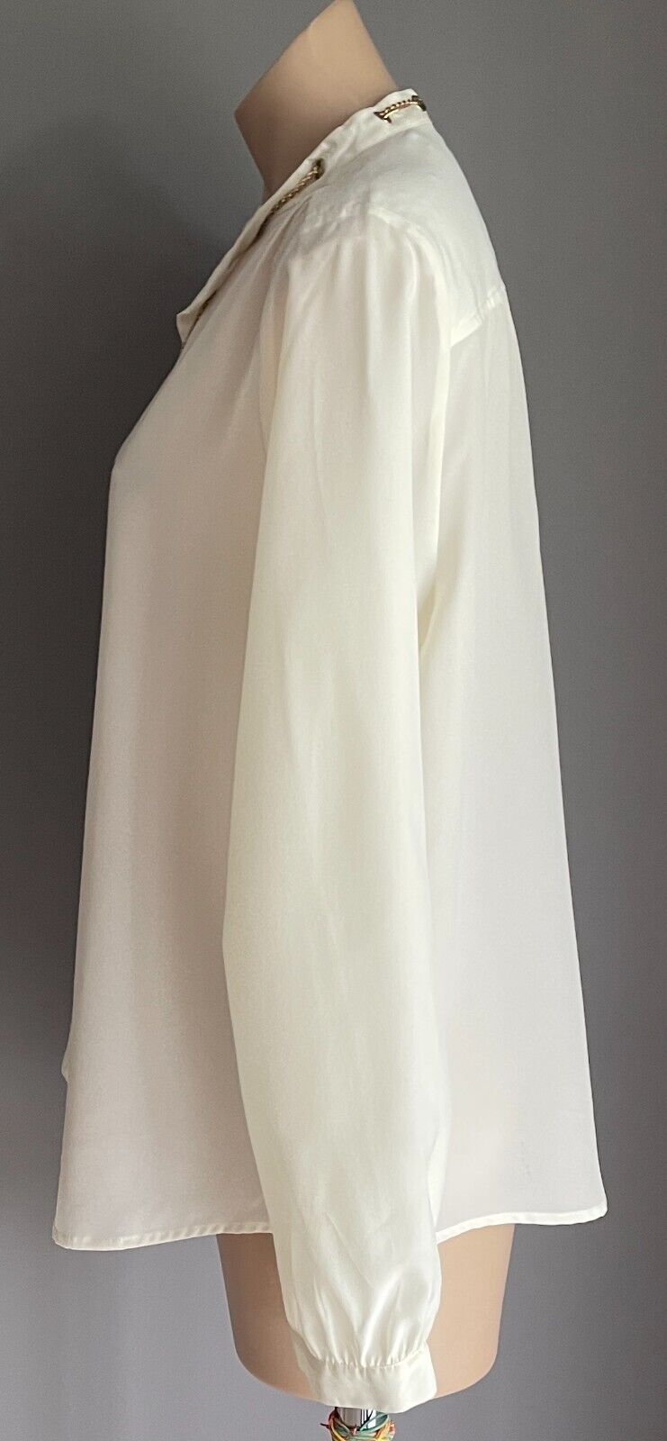 MICHAEL KORS Off White Blouse Gold Chain Neck Button Front Top Sz XL 12 14 NEW