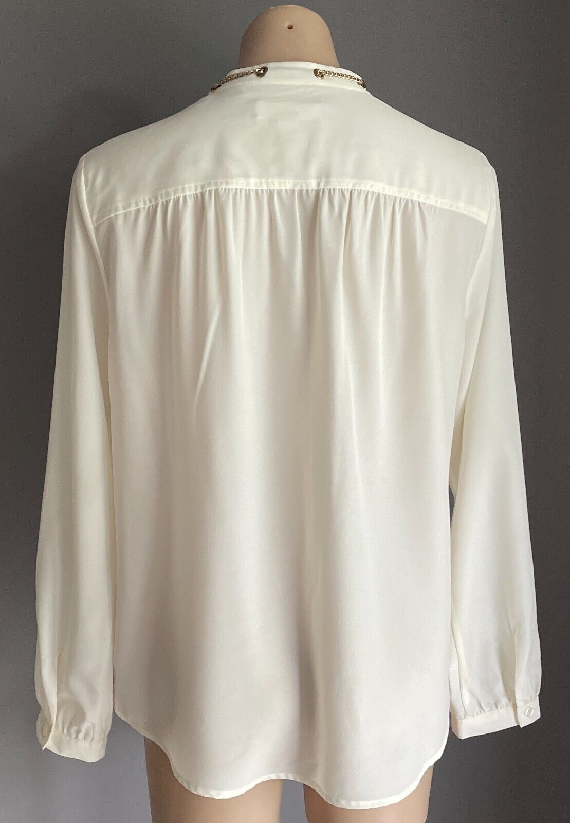 MICHAEL KORS Off White Blouse Gold Chain Neck Button Front Top Sz XL 12 14 NEW