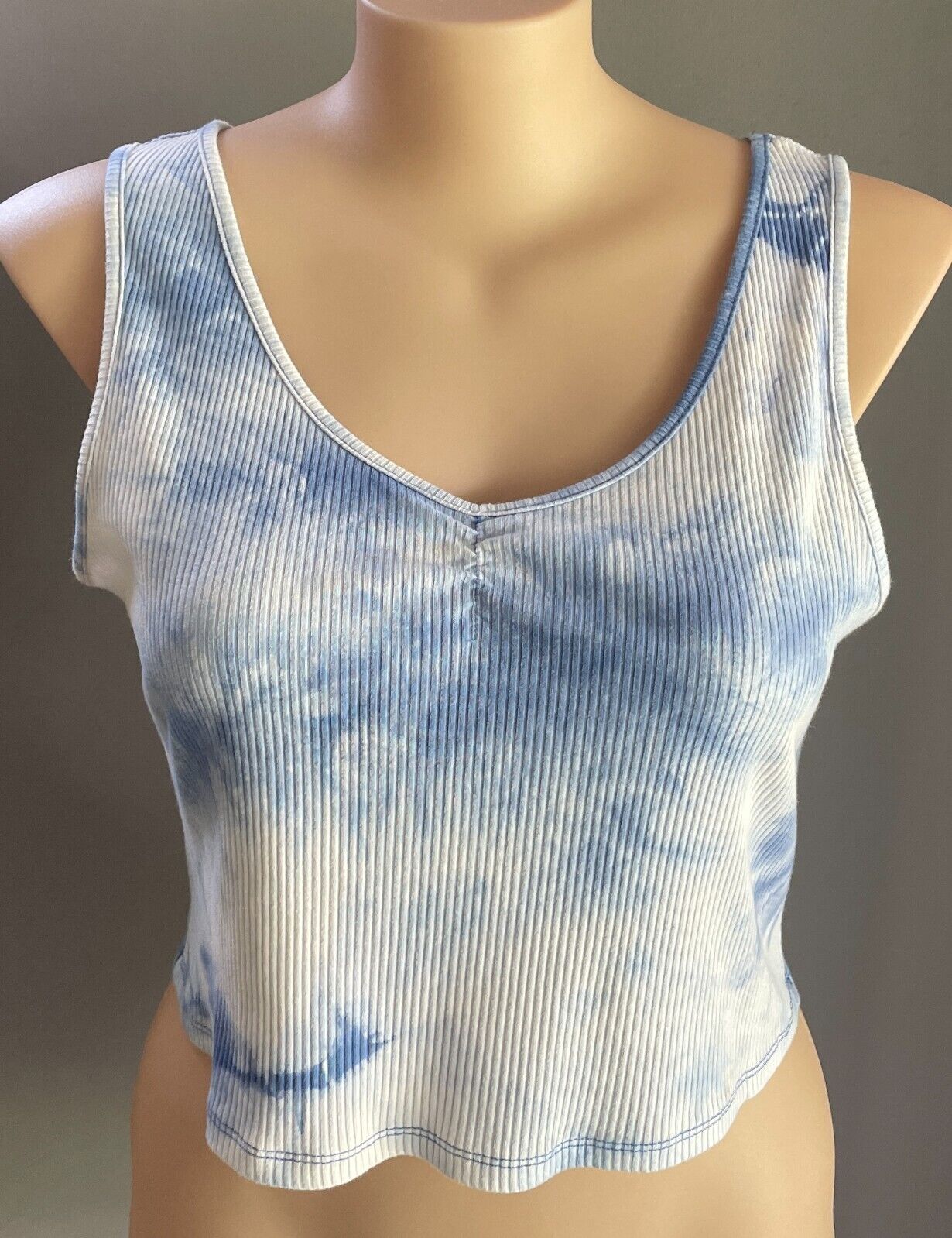 THE 1964 DENIM COMPANY Crop Top Blue & White Tie Dye Sleeveless Size XL 16 Rib