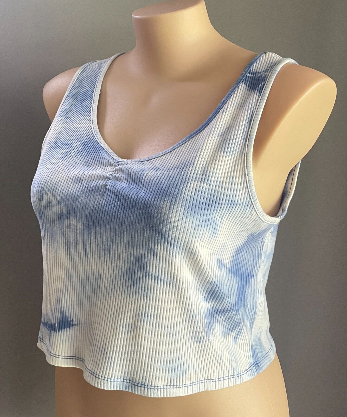 THE 1964 DENIM COMPANY Crop Top Blue & White Tie Dye Sleeveless Size XL 16 Rib