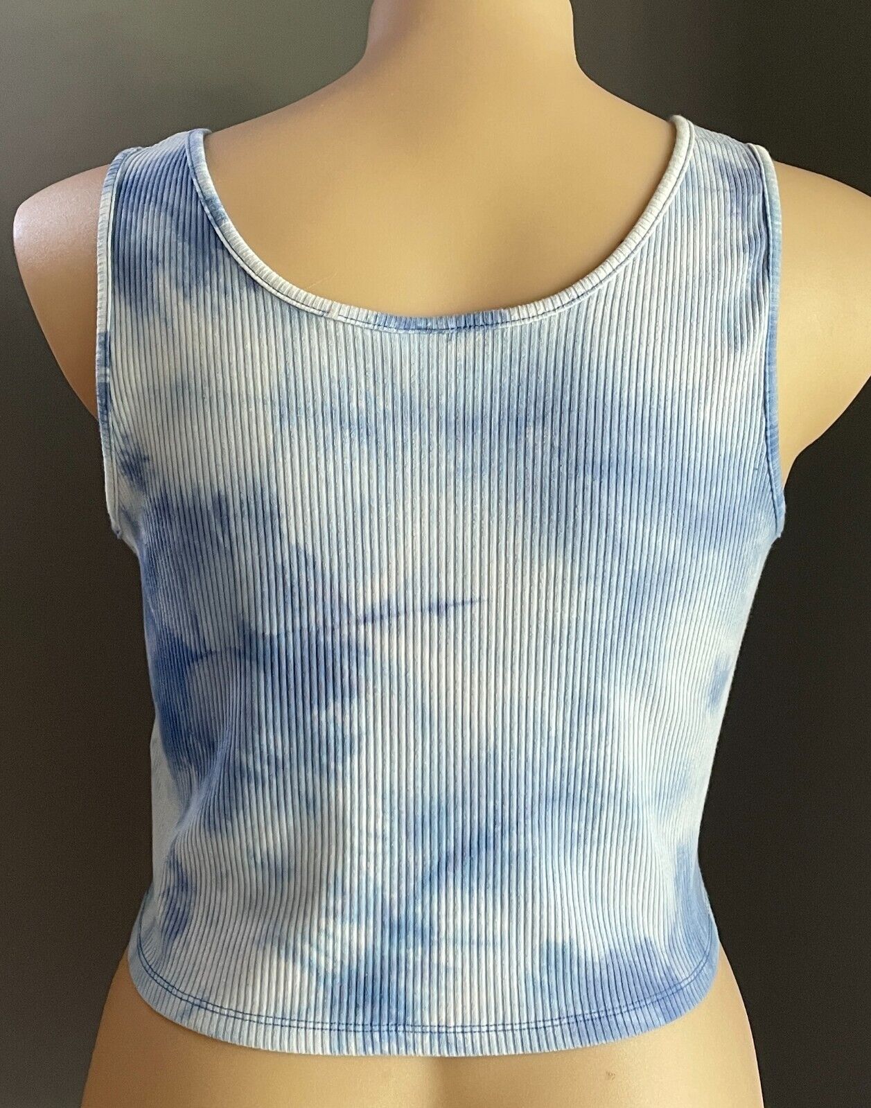 THE 1964 DENIM COMPANY Crop Top Blue & White Tie Dye Sleeveless Size XL 16 Rib