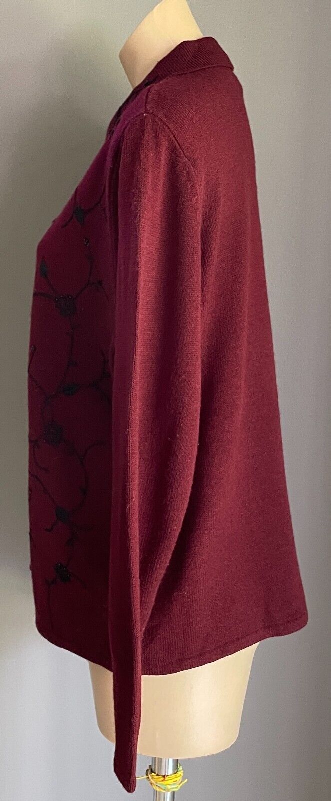 HILLARY PAIGE SPORT Aubergine Black Floral Embroidery Cardigan Size XL 14 Beaded