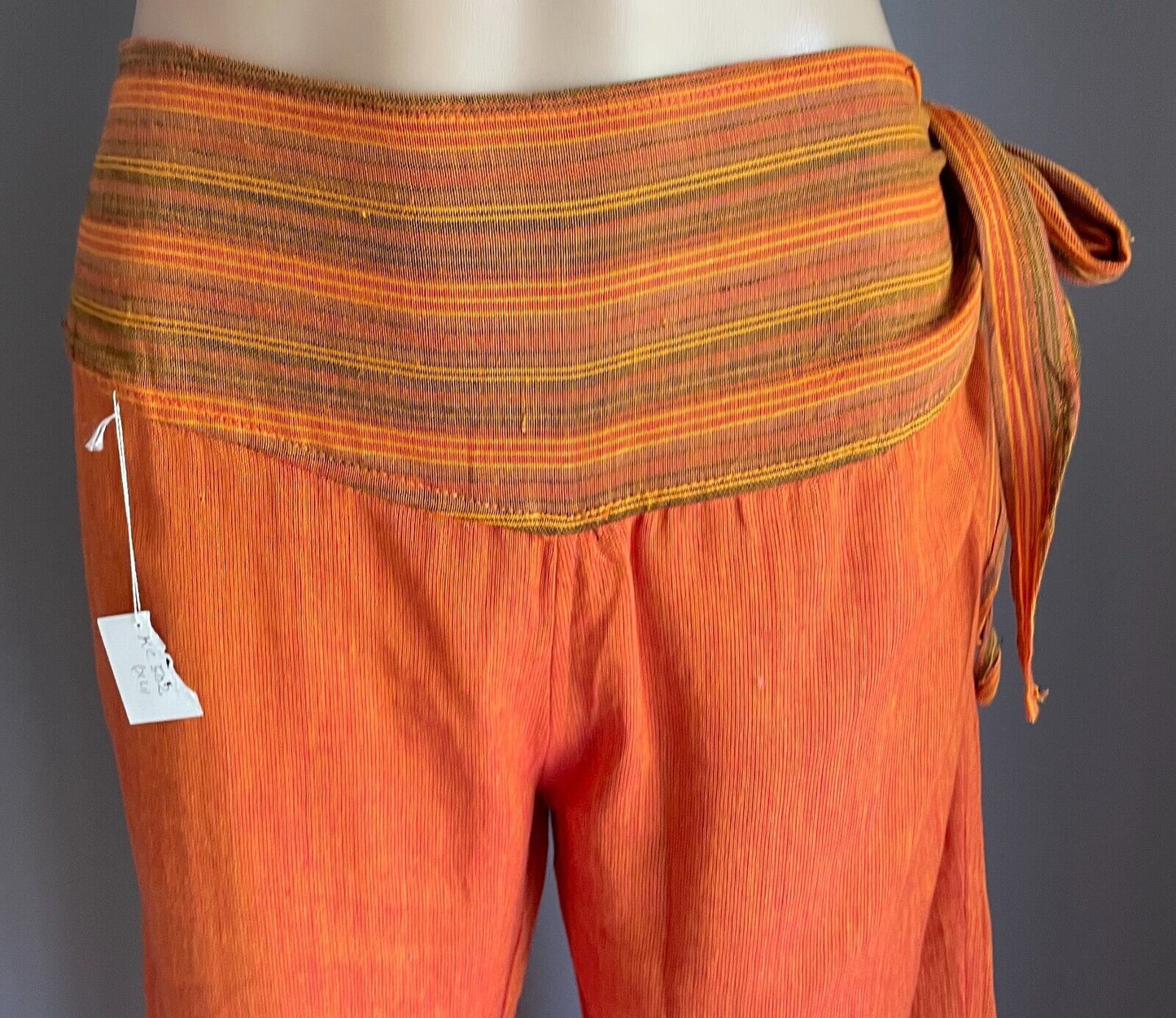 TIBET HOUSE Cotton Pants Orange Bootleg Lightweight Side Tie Sz XL 12 NEW Hippie