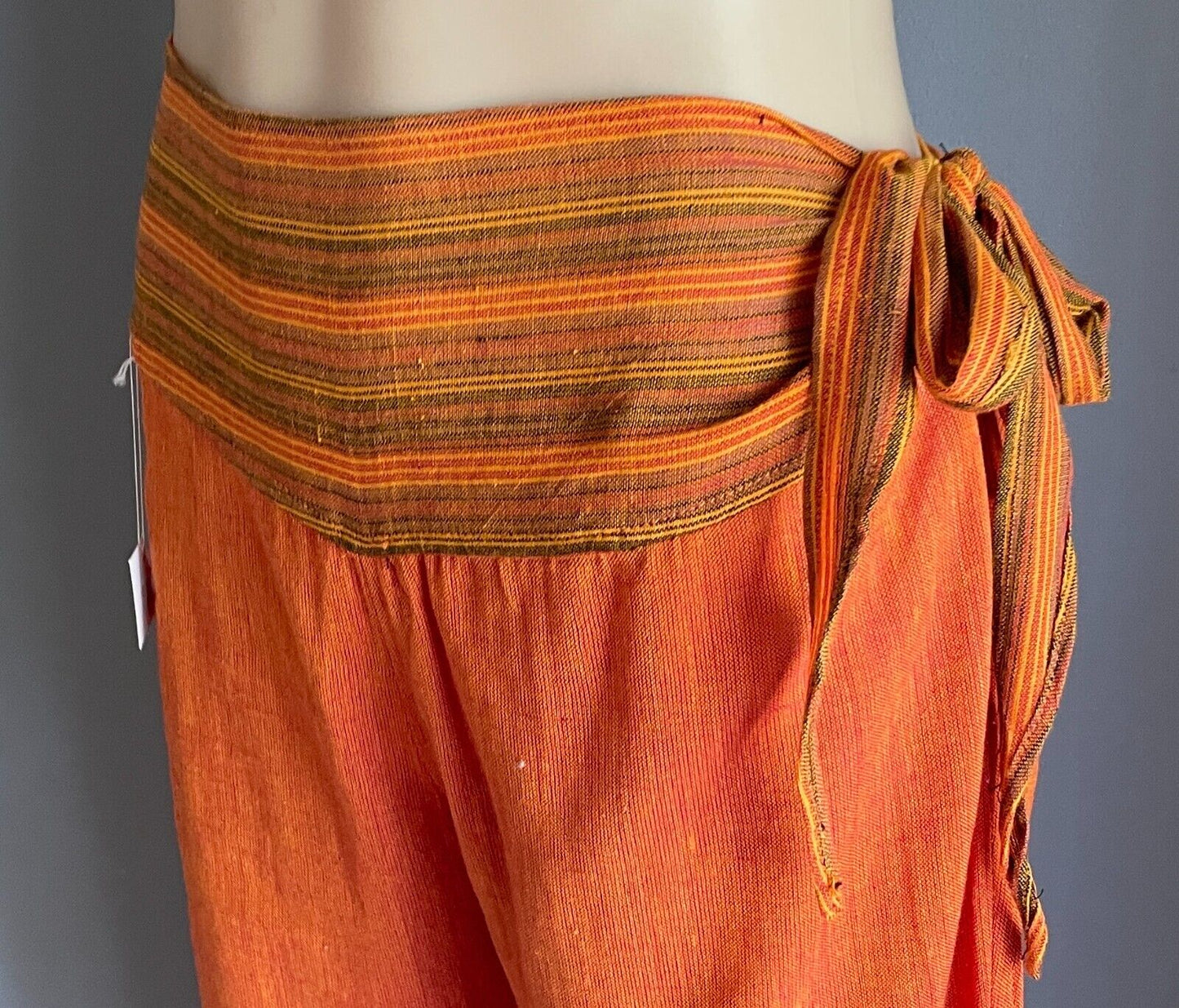TIBET HOUSE Cotton Pants Orange Bootleg Lightweight Side Tie Sz XL 12 NEW Hippie