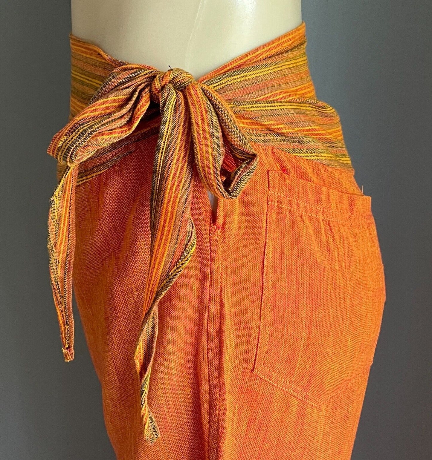 TIBET HOUSE Cotton Pants Orange Bootleg Lightweight Side Tie Sz XL 12 NEW Hippie