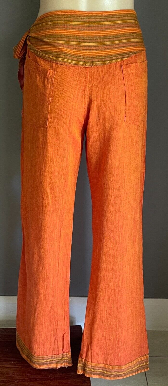 TIBET HOUSE Cotton Pants Orange Bootleg Lightweight Side Tie Sz XL 12 NEW Hippie