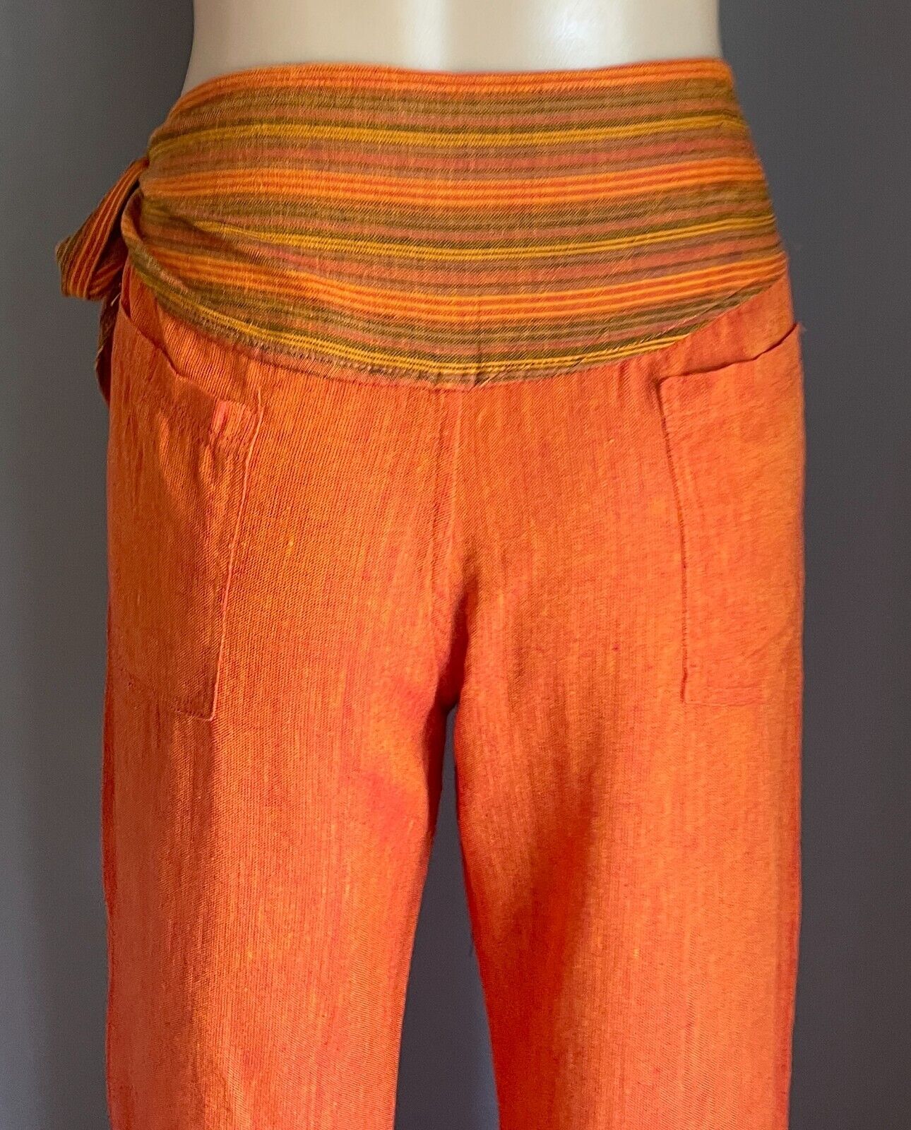 TIBET HOUSE Cotton Pants Orange Bootleg Lightweight Side Tie Sz XL 12 NEW Hippie